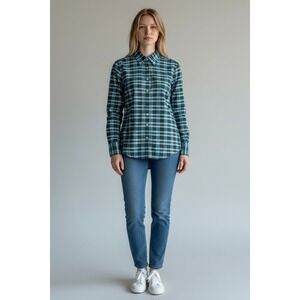 Land's End Button Down Shirt Plaid No Iron Supima Cotton Size 4‎ Preppy Classic